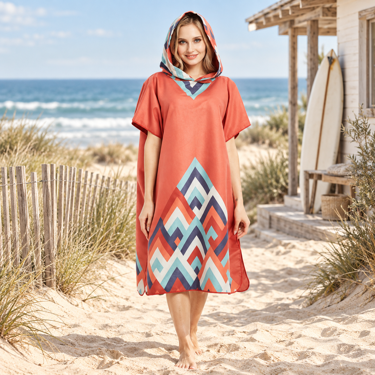Poncho De Bain Rouge – Rouge / Adulte, visuel principal lifestyle