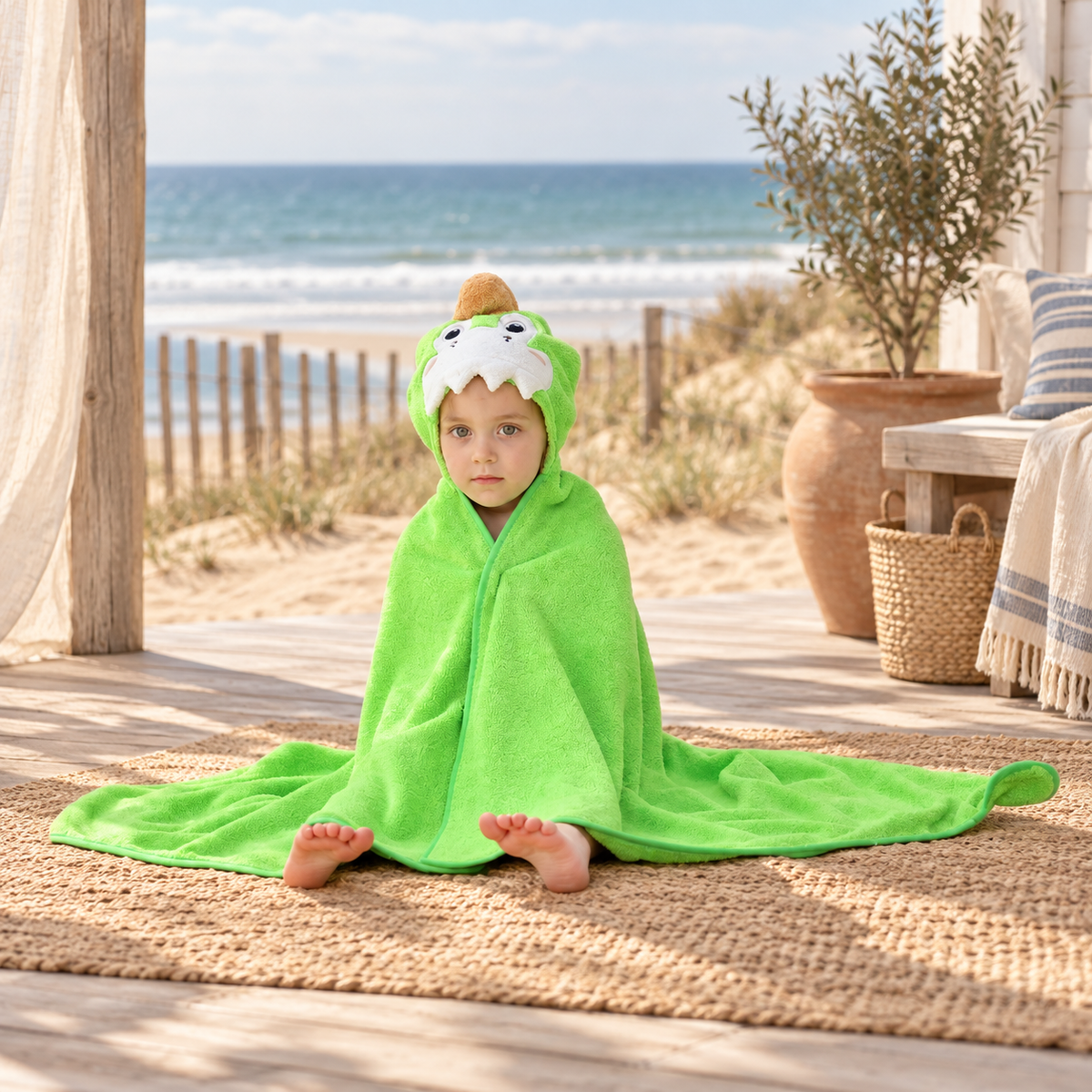 Poncho De Bain Dinosaure Vert – Vert / Bébé, visuel principal lifestyle