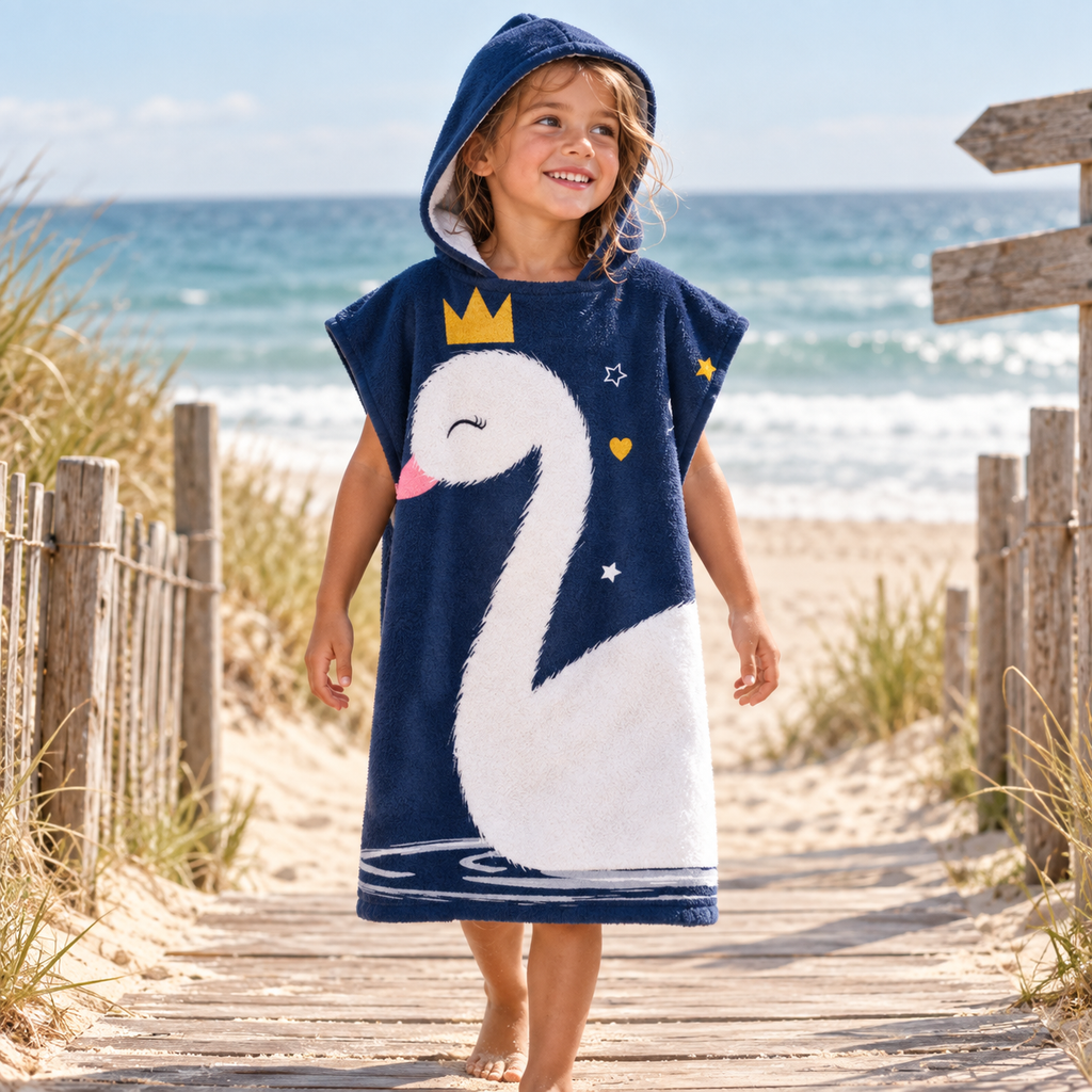 Poncho De Bain Enfant Cygne – Bleu Foncé / Enfant, visuel principal lifestyle