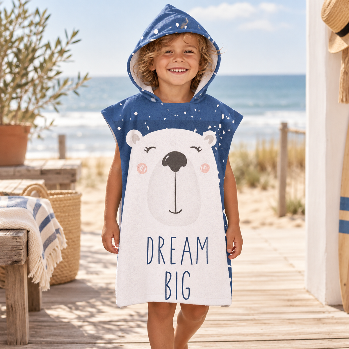 Poncho De Bain Enfant Ours Blanc – Bleu / Enfant, visuel principal lifestyle