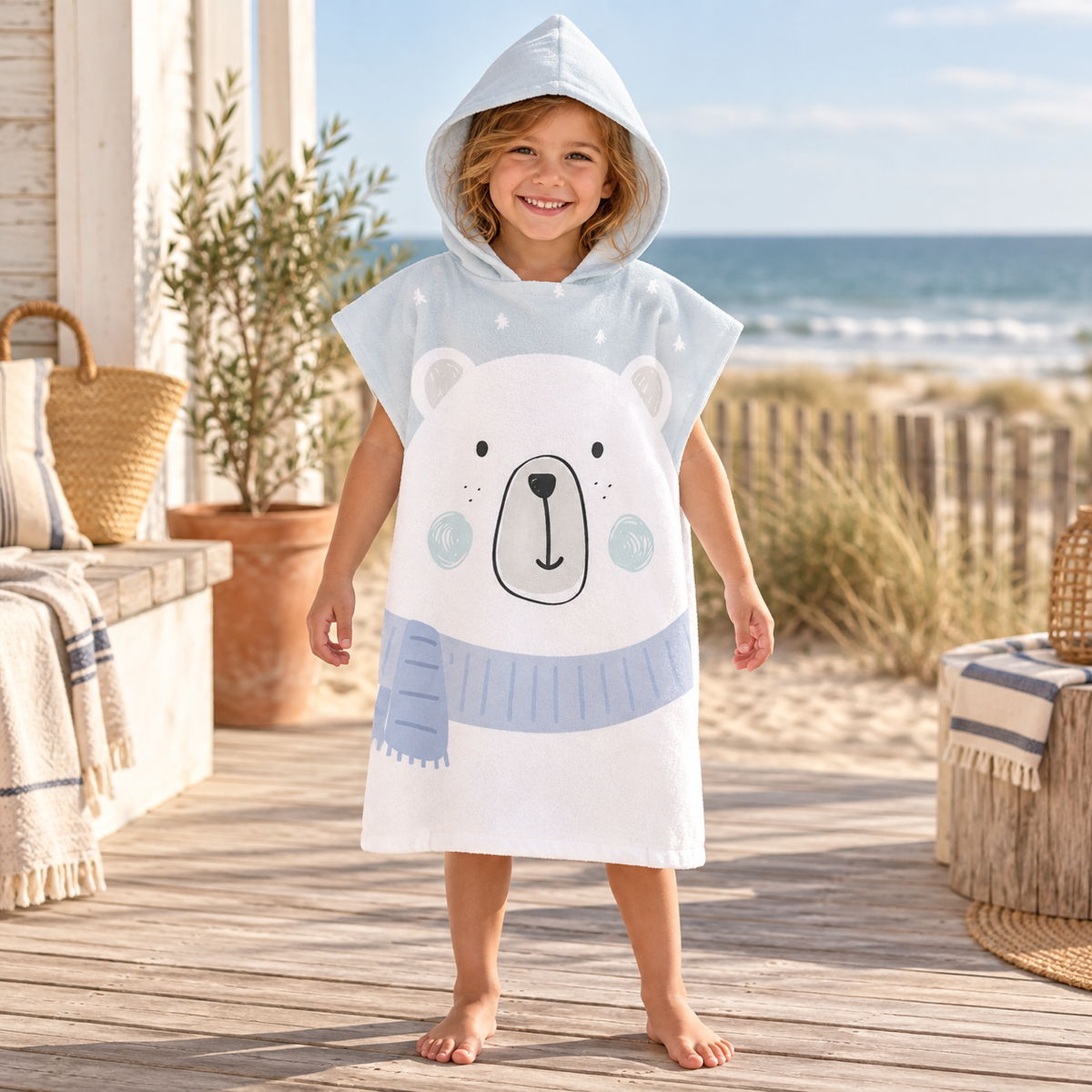 Poncho De Bain Enfant Ours Polaire – Blanc / Enfant, visuel principal lifestyle