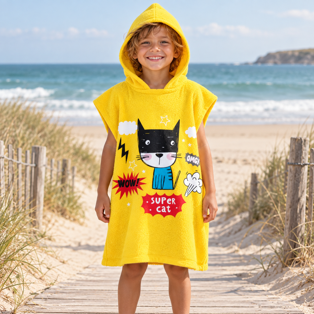 Poncho De Bain Enfant Super Cat – Jaune / Enfant, visuel principal lifestyle