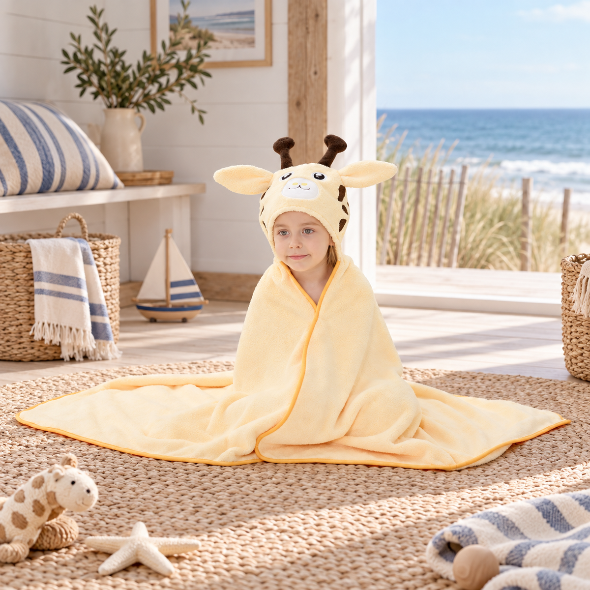 Poncho De Bain Girafe – Jaune / Bébé, visuel principal lifestyle