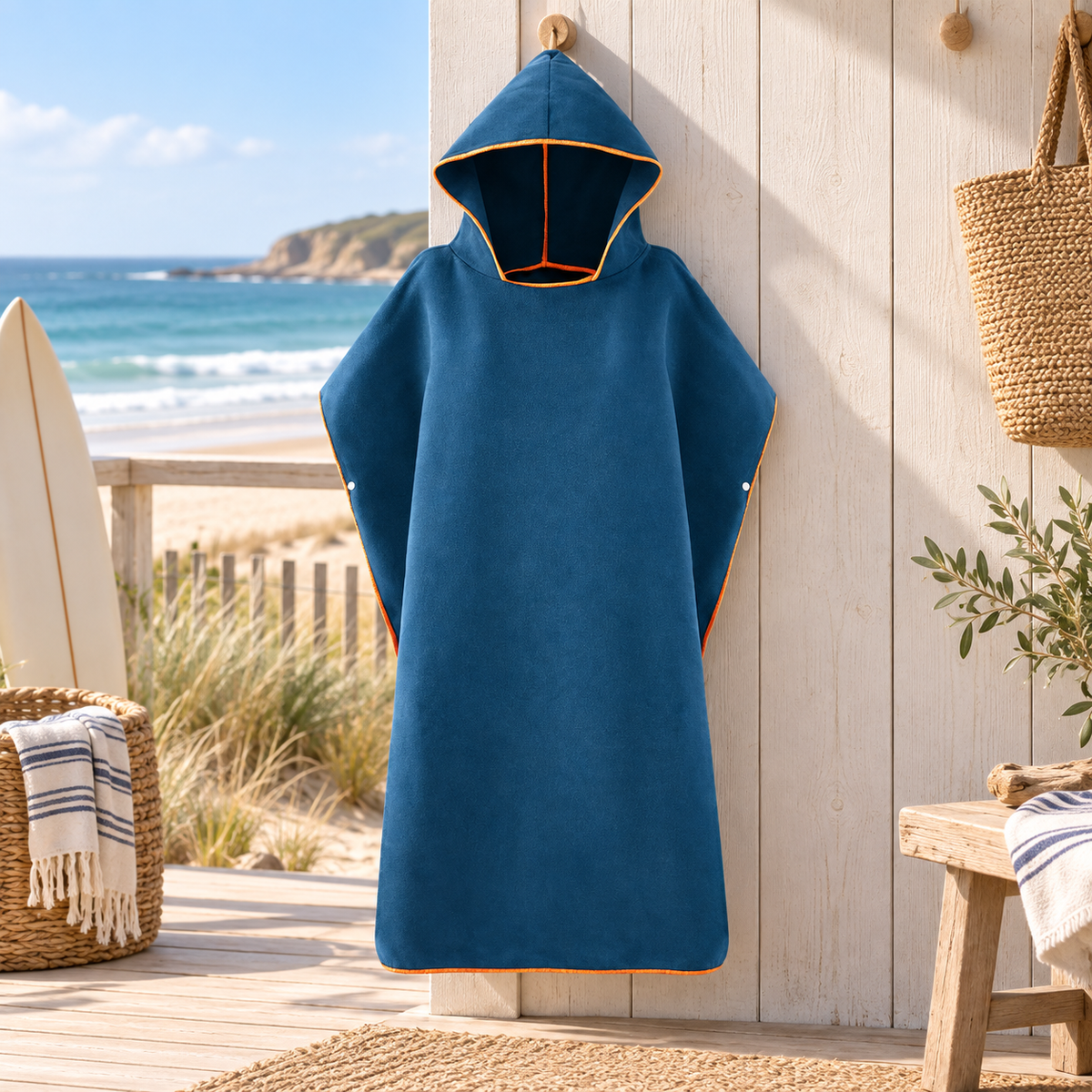 Poncho De Bain Microfibre – Bleu Marine / Adulte, visuel principal lifestyle