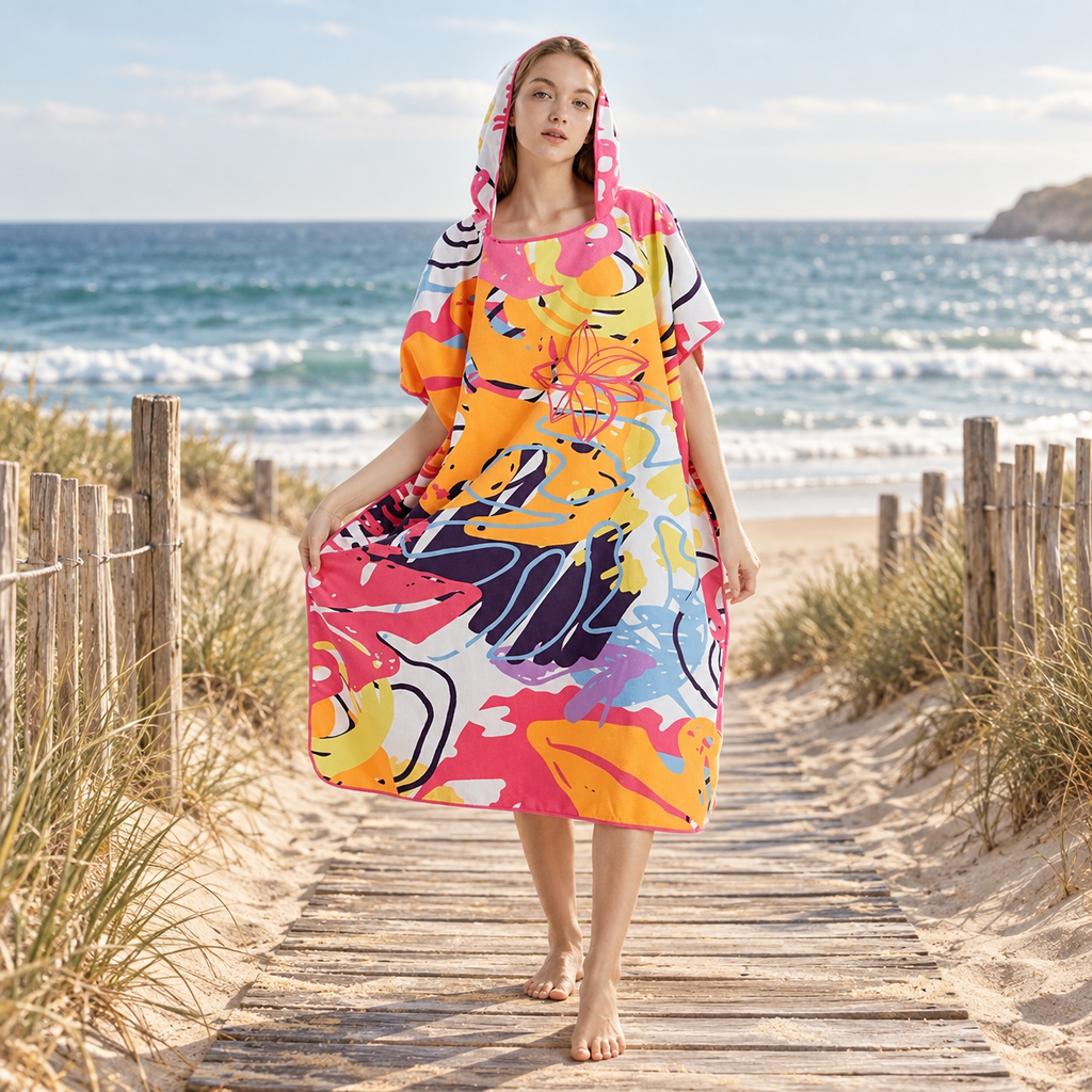 Poncho De Bain Orange – Orange / Adulte, visuel principal lifestyle