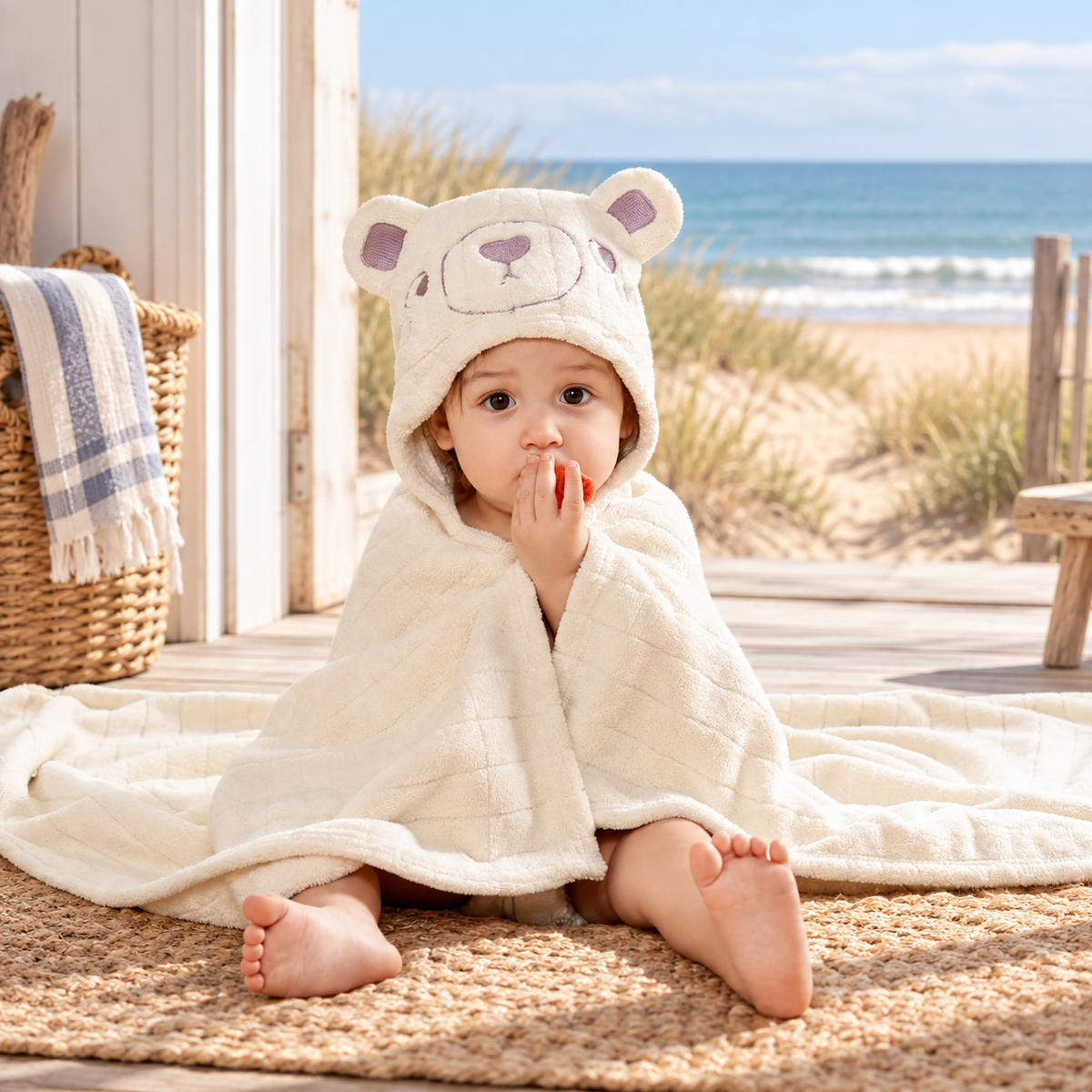 Poncho De Bain Ours Polaire – Blanc / Bébé, visuel principal lifestyle