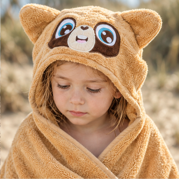 Poncho De Bain Raton Laveur – Marron / Bébé, dans un intérieur côtier lumineux