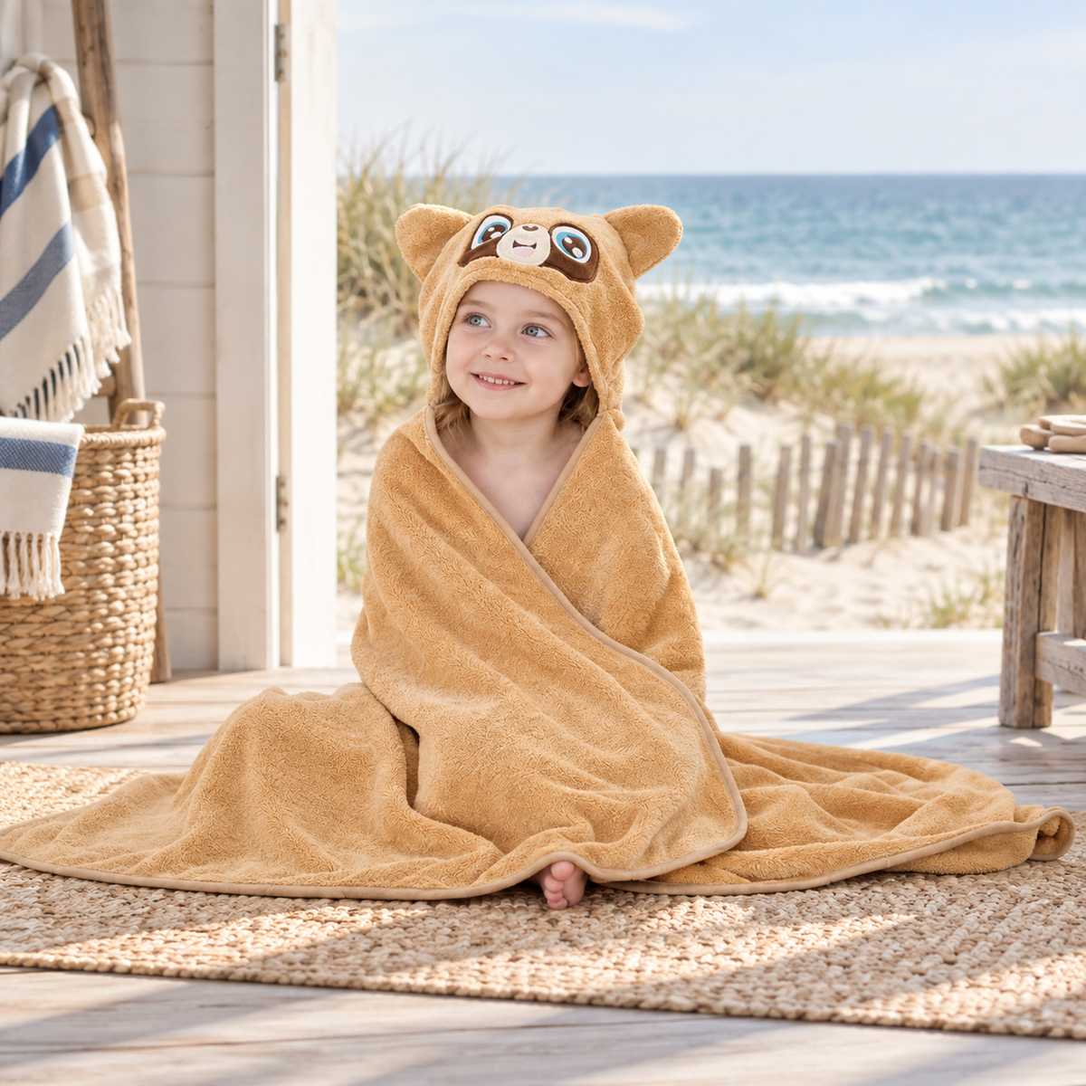 Poncho De Bain Raton Laveur – Marron / Bébé, visuel principal lifestyle
