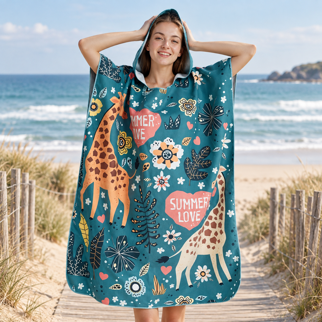 Poncho De Bain Summer Love – Vert Foncé / Adulte, visuel principal lifestyle