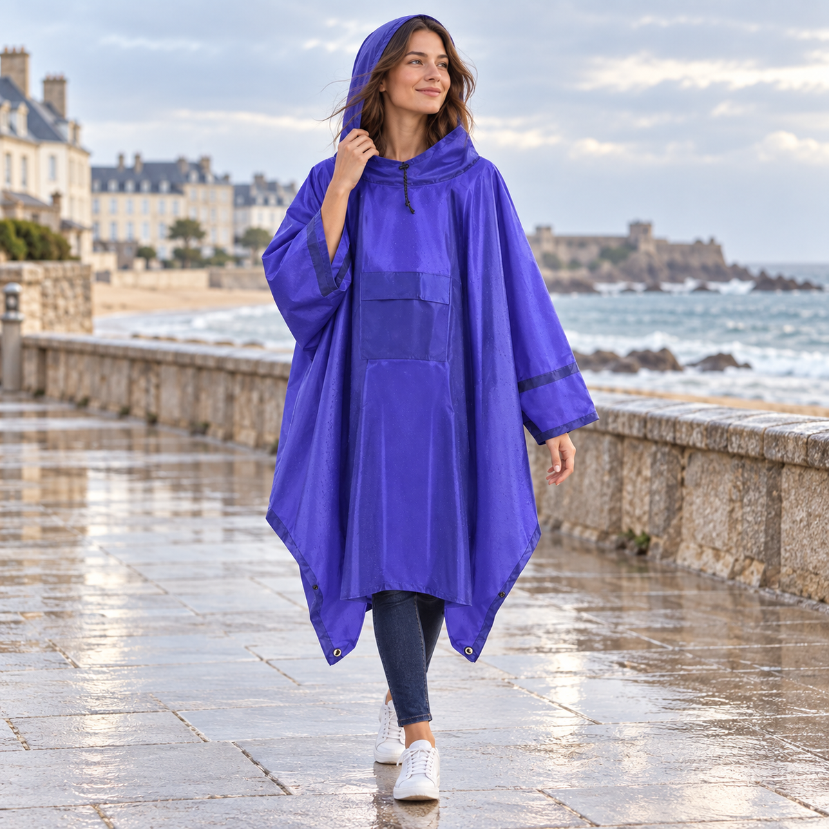 Poncho De Pluie Bleu – Bleu / Adulte, visuel principal lifestyle