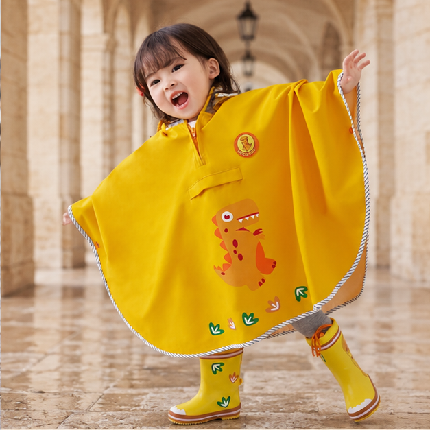 Poncho De Pluie Dinosaure Jaune – Jaune / S, Jaune / M, dans un intérieur côtier lumineux