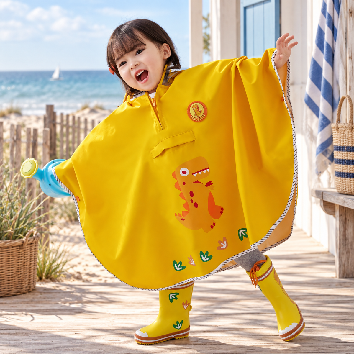 Poncho De Pluie Dinosaure Jaune – Jaune / S, Jaune / M, visuel principal lifestyle