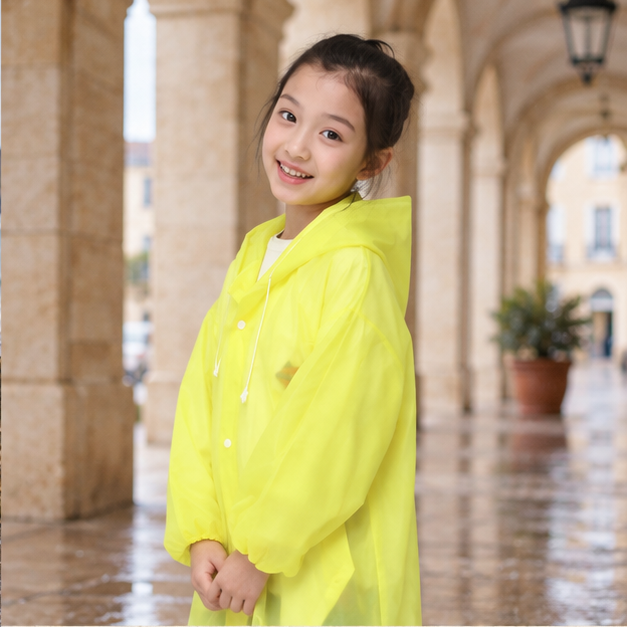Poncho De Pluie Enfant Jaune – Jaune / Enfant, dans un intérieur côtier lumineux
