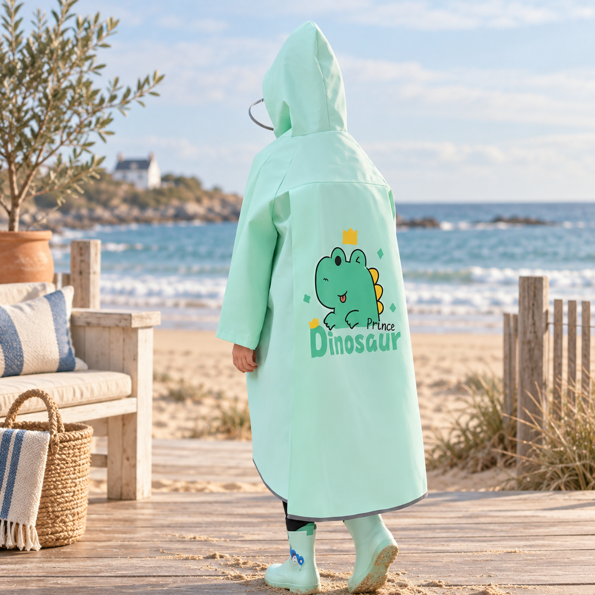 Poncho De Pluie Enfant Prince Dinosaure – Vert / S, Vert / M, Vert / L, Vert / XL, Vert / XXL, visuel principal lifestyle
