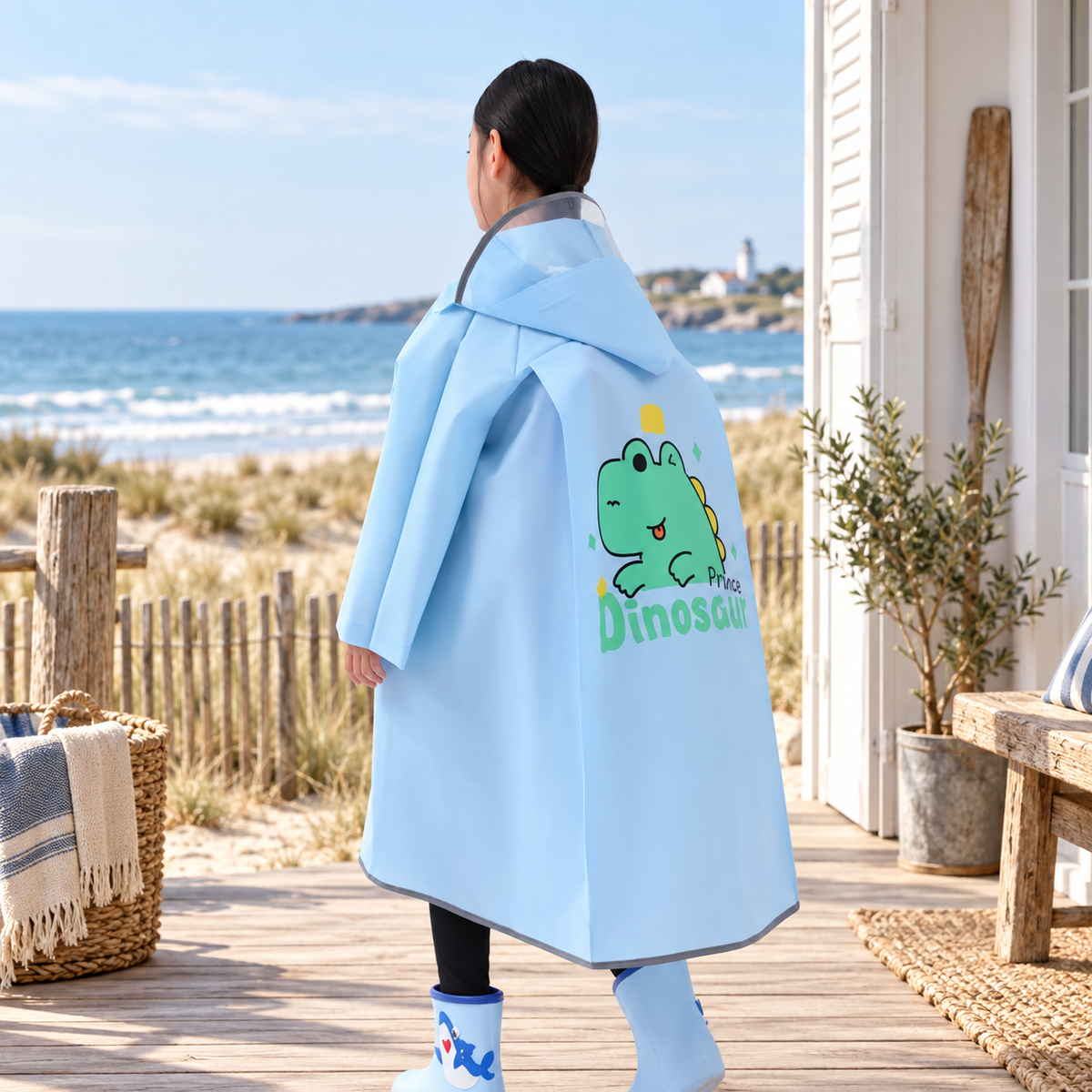 Poncho De Pluie Enfant Prince Dinosaure – Bleu / S, Bleu / M, Bleu / L, Bleu / XL, Bleu / XXL, visuel principal lifestyle