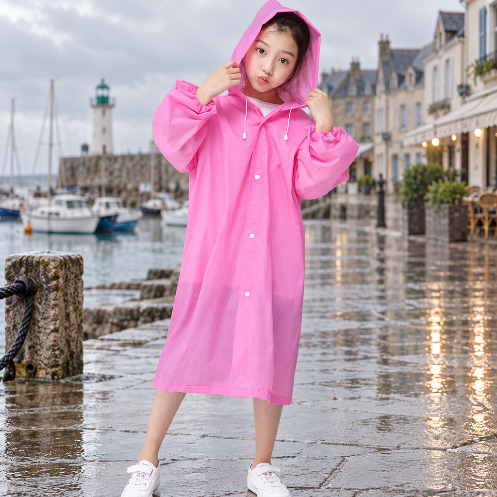 Poncho De Pluie Enfant Rose – Rose / Enfant, visuel principal lifestyle