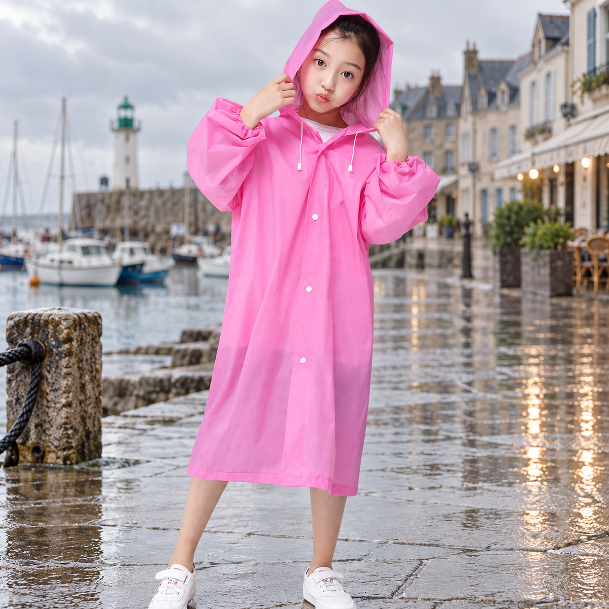 Poncho De Pluie Enfant Rose – Rose / Enfant, visuel principal lifestyle