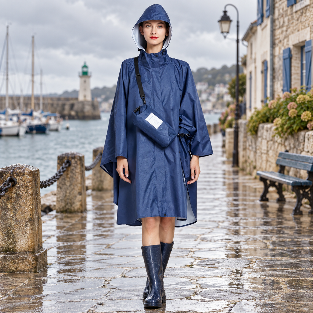 Poncho De Pluie Femme Bleu Marine – Bleu Marine / Adulte, visuel principal lifestyle