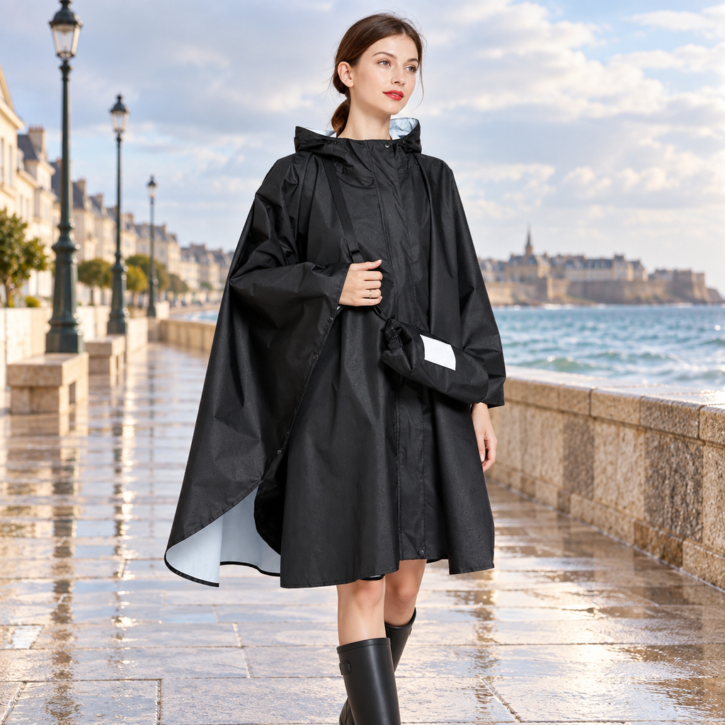 Poncho De Pluie Femme Noir – Noir / Adulte, visuel principal lifestyle