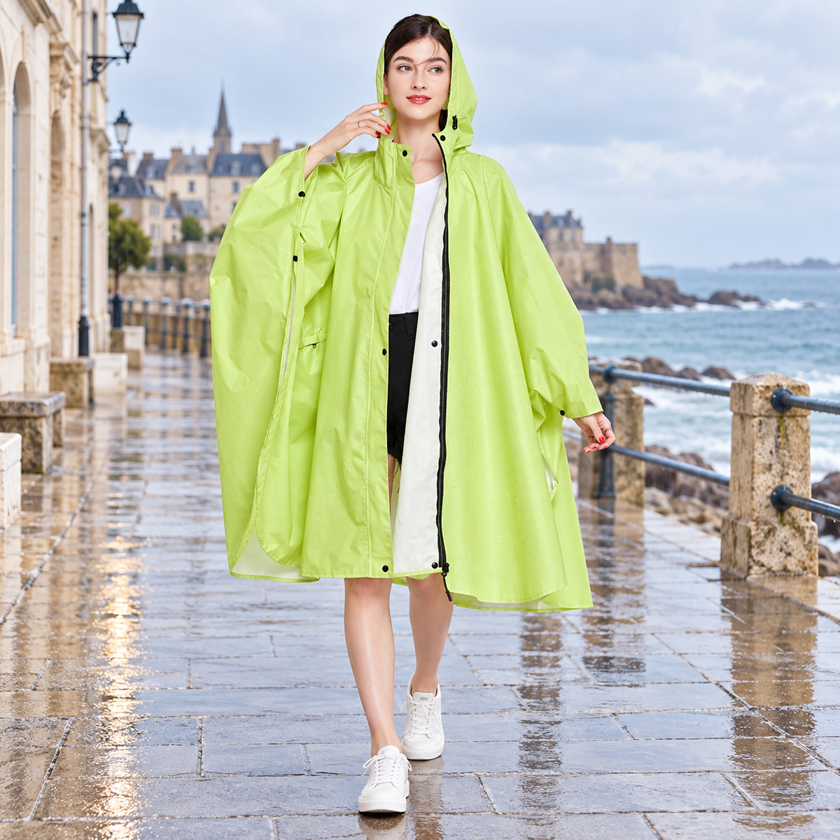 Poncho De Pluie Femme Vert Clair – Vert clair / Adulte, visuel principal lifestyle