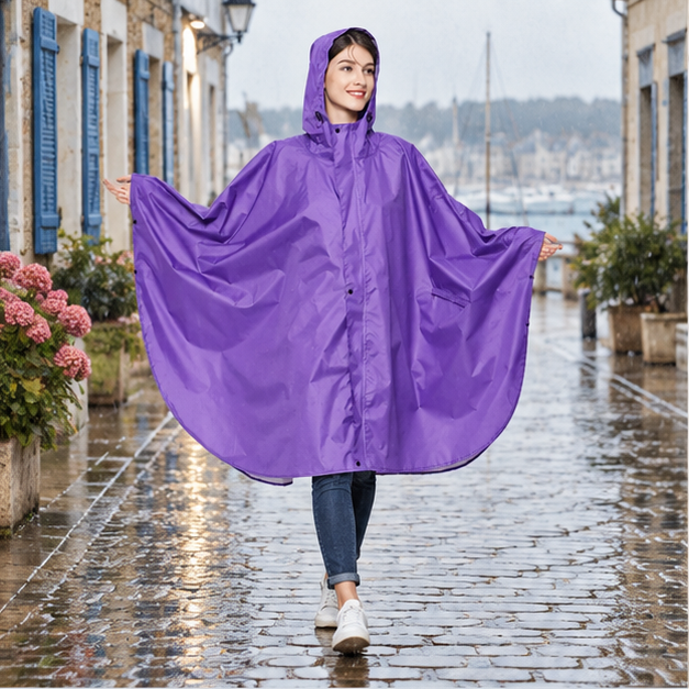 Poncho De Pluie Femme Violet – Violet / Adulte, en situation sur la côte Atlantique