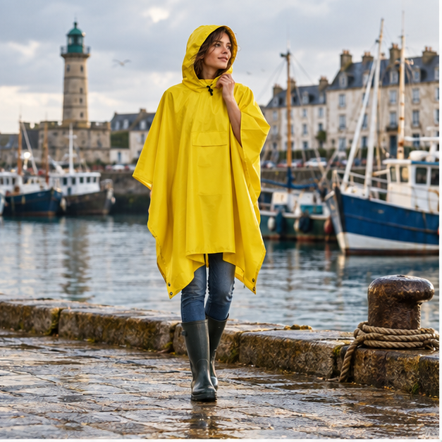 Poncho De Pluie Jaune – Jaune / Adulte, en situation sur la côte Atlantique