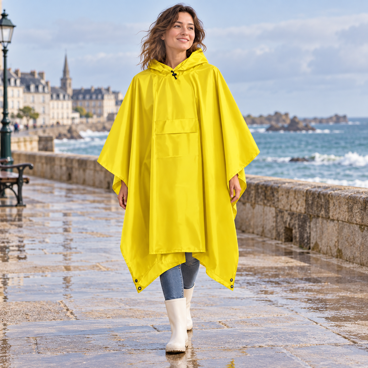 Poncho De Pluie Jaune – Jaune / Adulte, visuel principal lifestyle