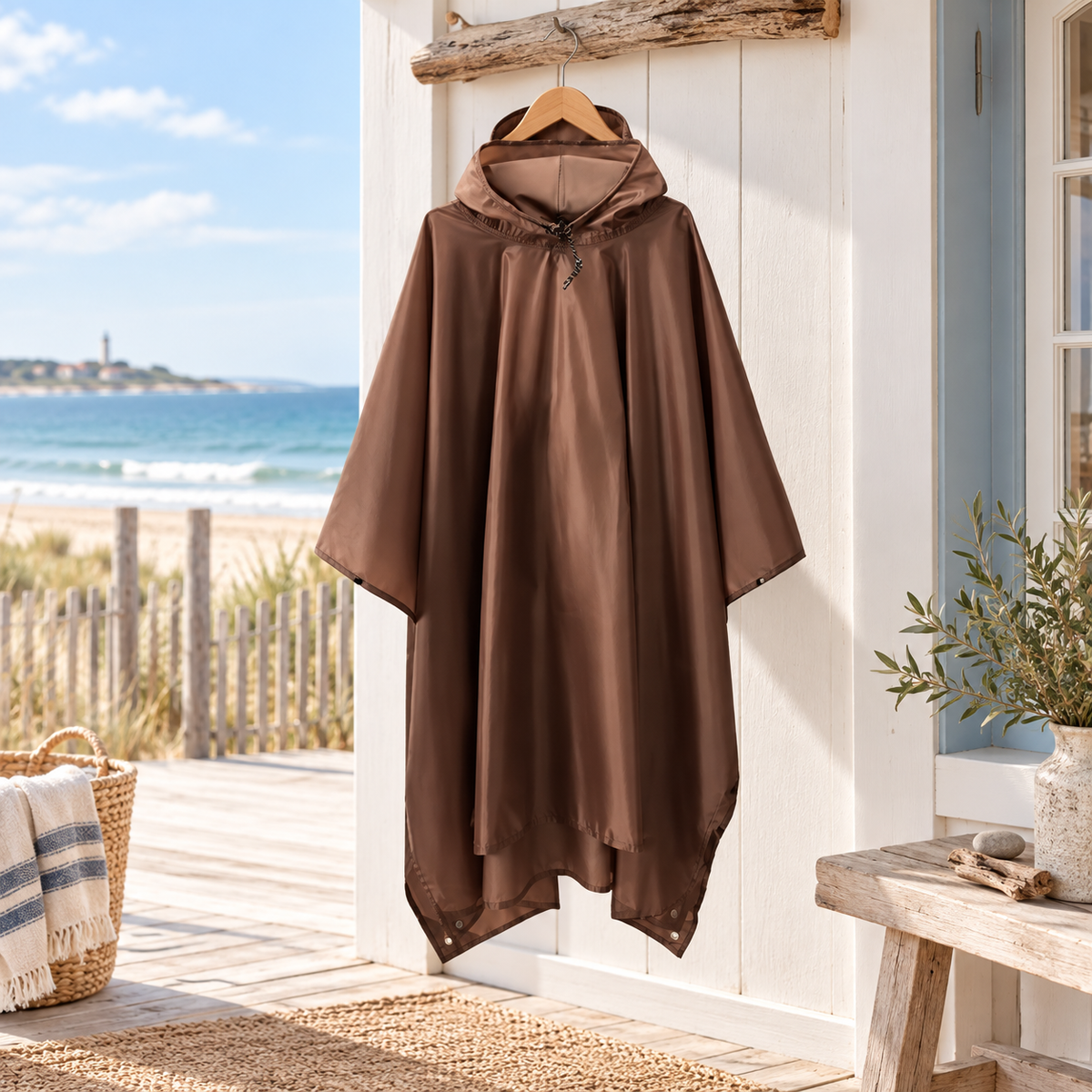 Poncho De Pluie Marron – Marron / Adulte, visuel principal lifestyle