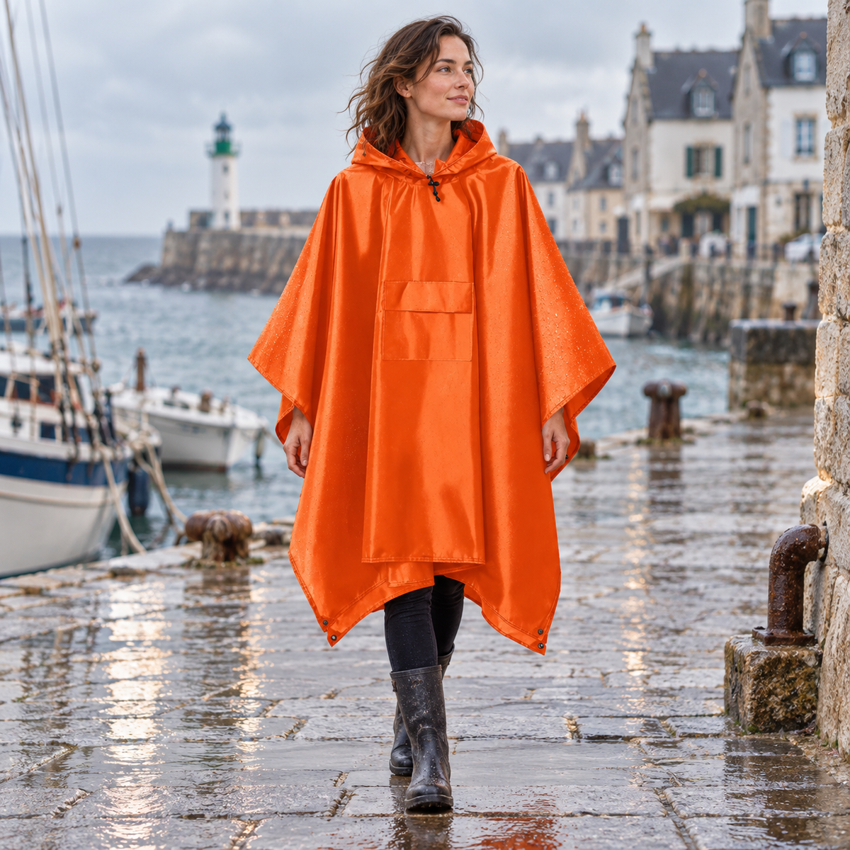 Poncho De Pluie Orange – Orange / Adulte, visuel principal lifestyle