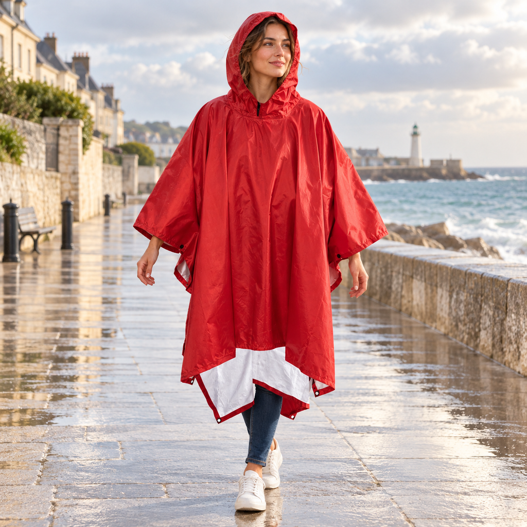 Poncho De Pluie Rouge – Rouge / Adulte, visuel principal lifestyle