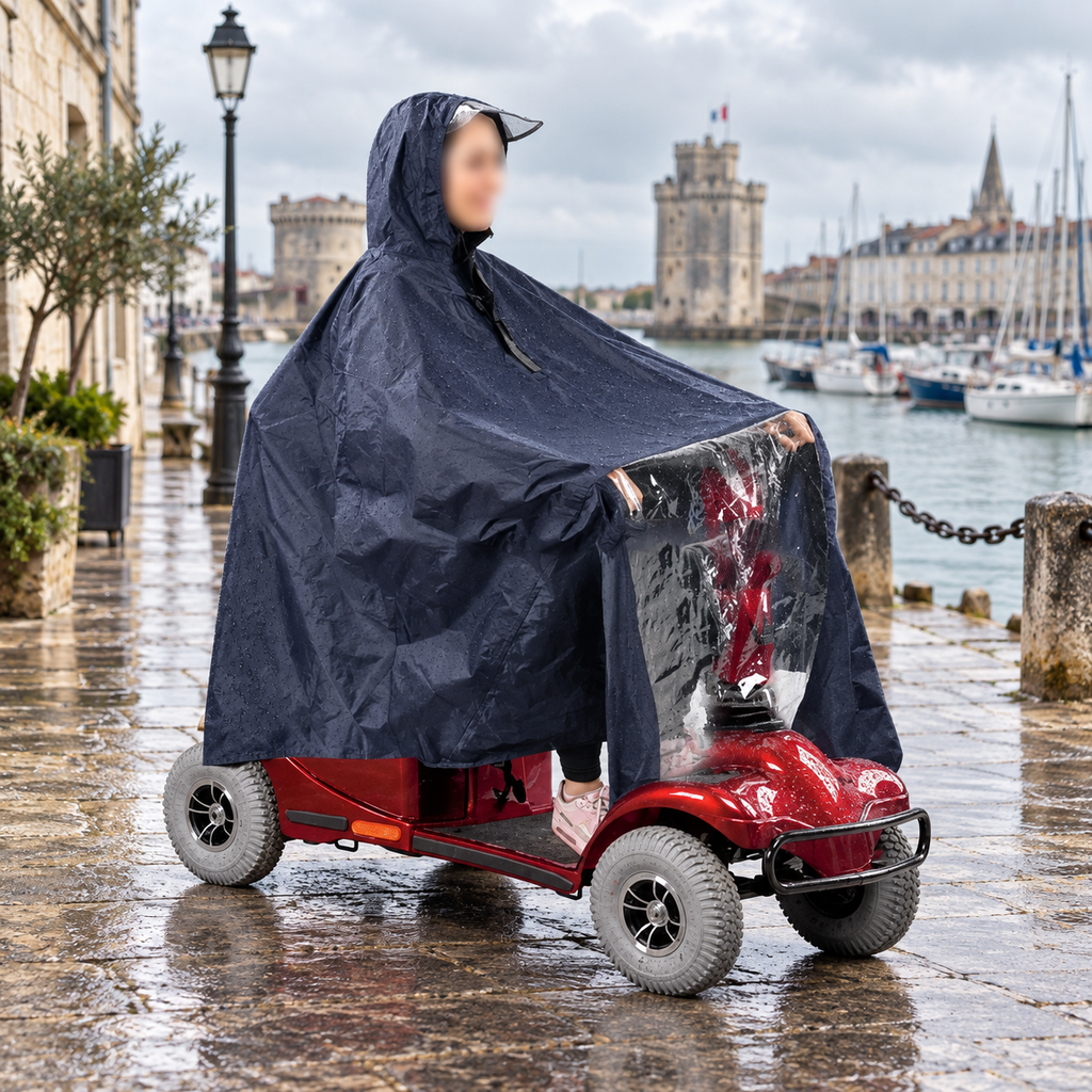 Poncho De Pluie Scooter – Bleu / Unique, visuel principal lifestyle