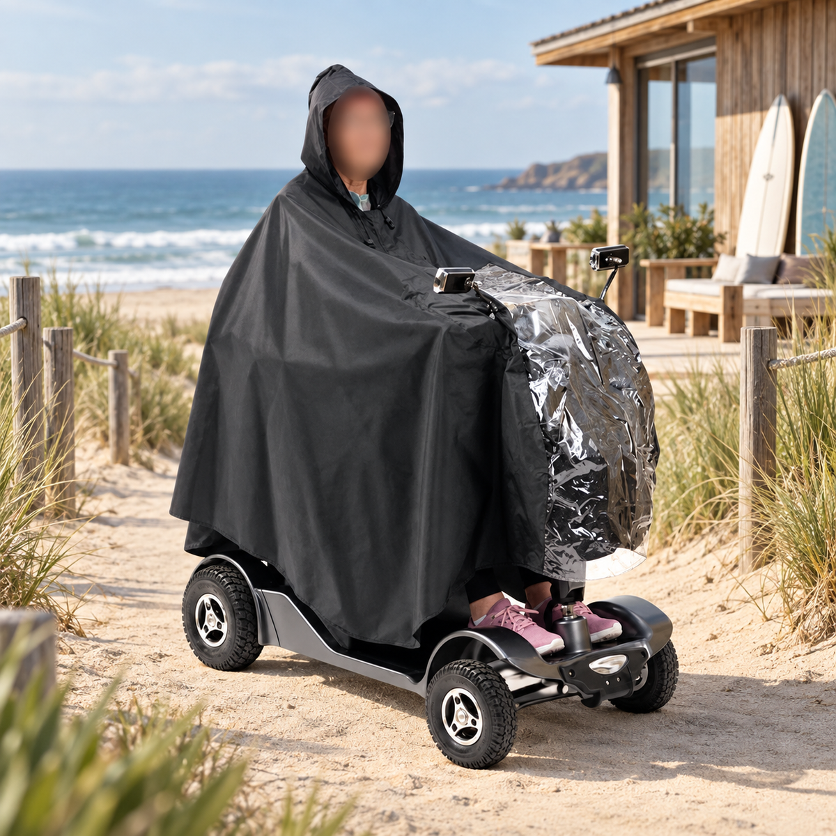 Poncho De Pluie Scooter – Noir / Unique, visuel principal lifestyle