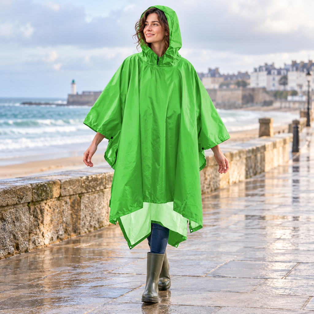 Poncho De Pluie Vert Pomme – Vert / Adulte, visuel principal lifestyle