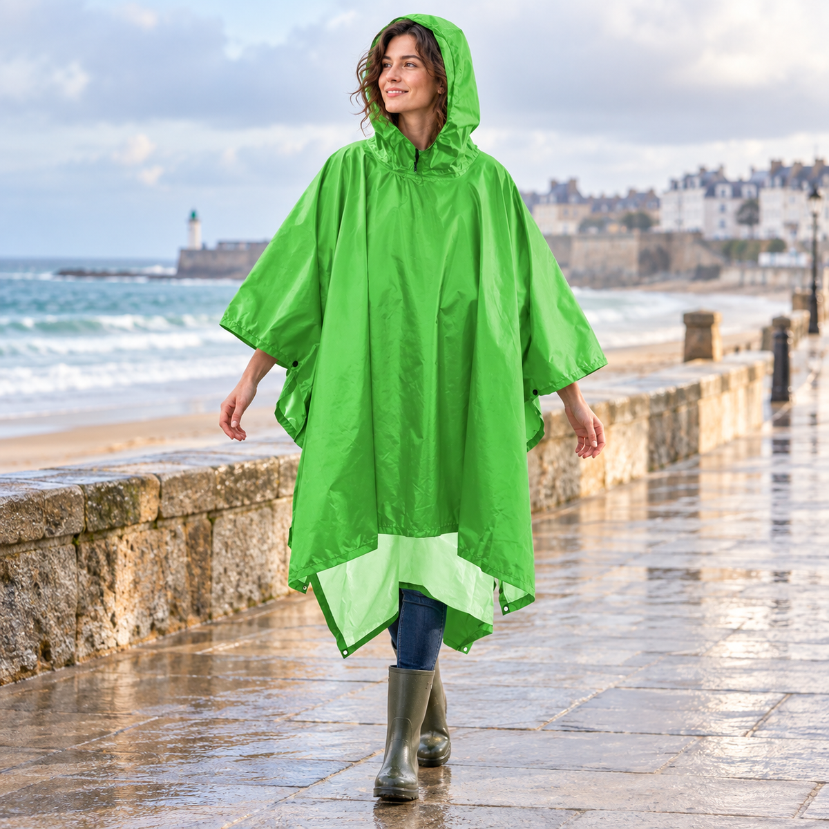 Poncho De Pluie Vert Pomme – Vert / Adulte, visuel principal lifestyle