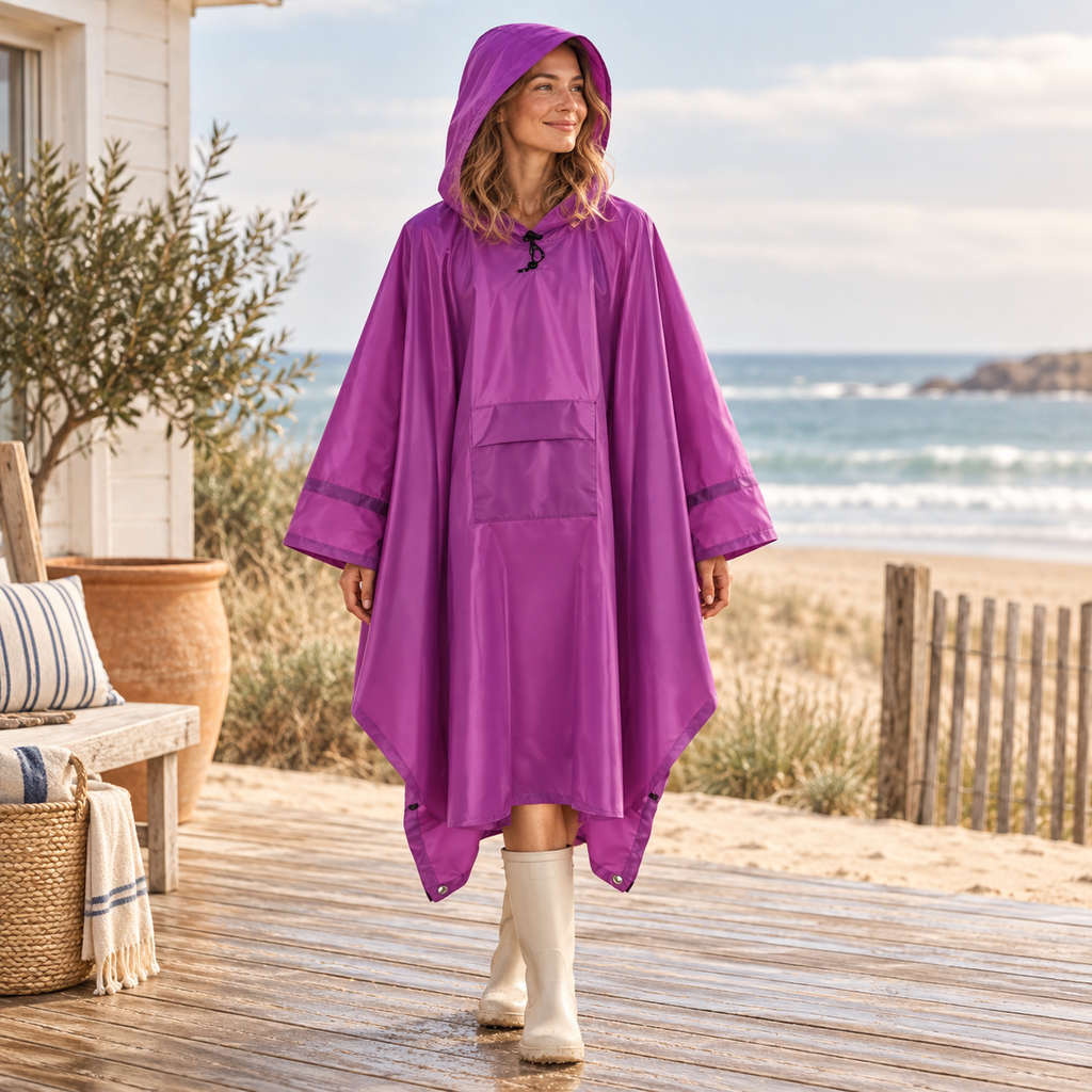Poncho De Pluie Violet – Violet / Adulte, visuel principal lifestyle