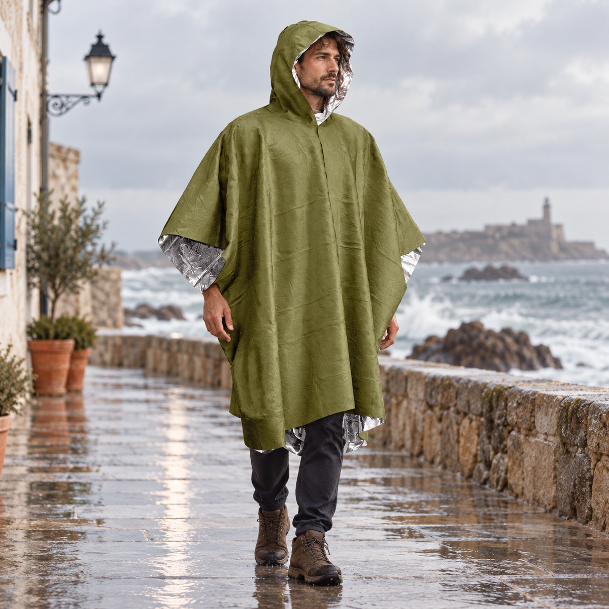 Poncho d'Urgence – Vert / Adulte, visuel principal lifestyle