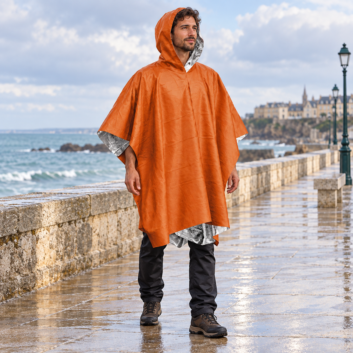 Poncho d'Urgence – Orange / Adulte, visuel principal lifestyle
