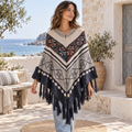 Poncho Ethnique Franges – Beige / Adulte, visuel principal lifestyle