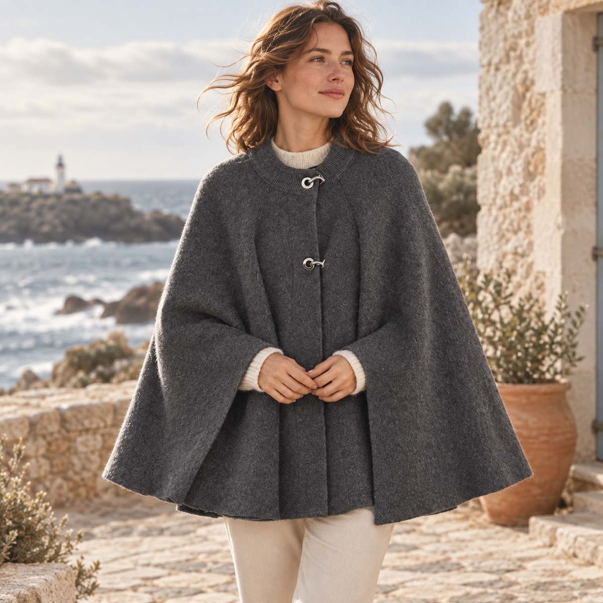Poncho Femme Gris – Gris / S, Gris / M, Gris / L, visuel principal lifestyle