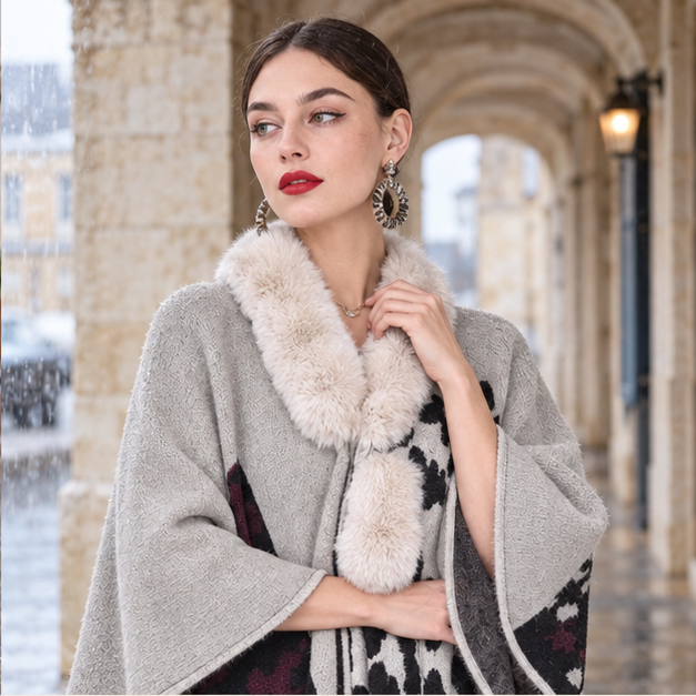 Poncho Femme Tacheté – Beige / Adulte, dans un intérieur côtier lumineux