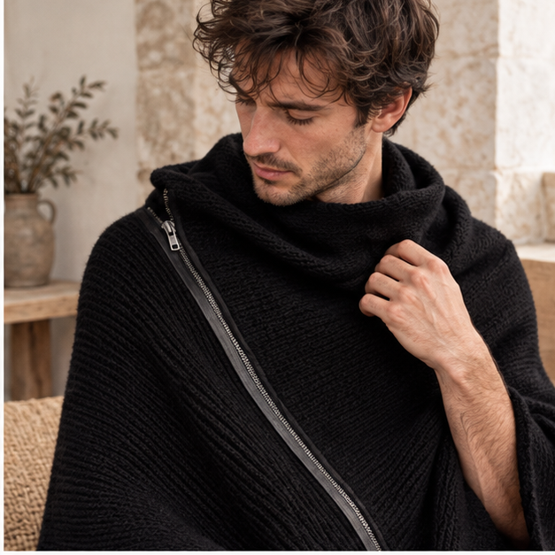 Poncho Homme Zip – Noir / S, Noir / M, Noir / L, Noir / XL, Noir / XXL, Noir / XXXL, Noir / 4XL, Noir / 5XL, dans un intér…