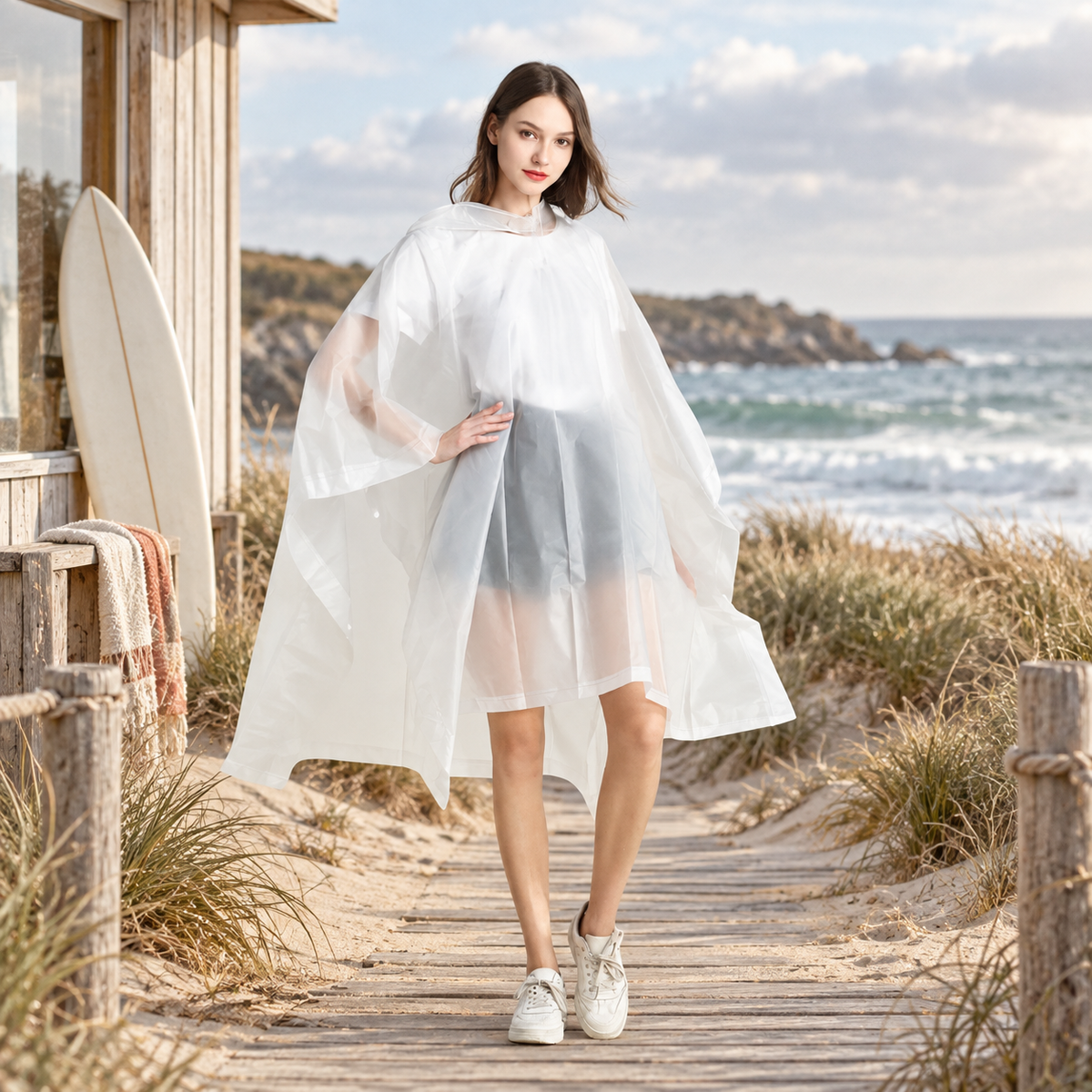 Poncho Imperméable Blanc – Blanc / Adulte, visuel principal lifestyle