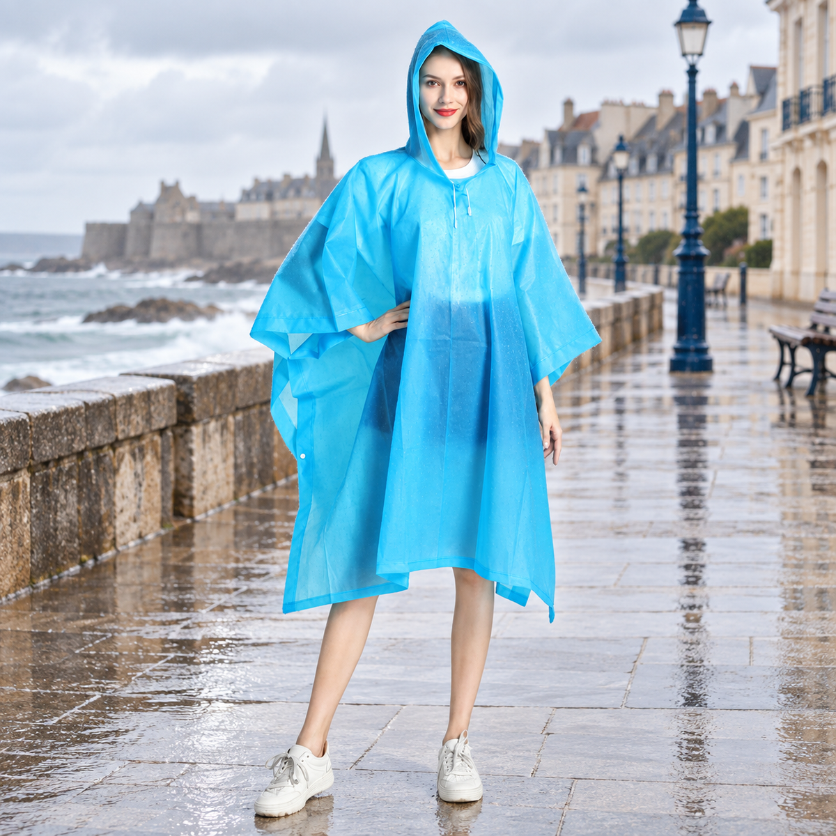 Poncho Imperméable Bleu – Bleu / Adulte, visuel principal lifestyle