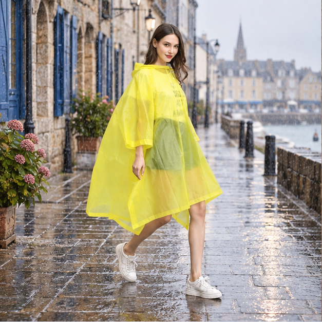 Poncho Imperméable Jaune – Jaune / Adulte, en situation sur la côte Atlantique