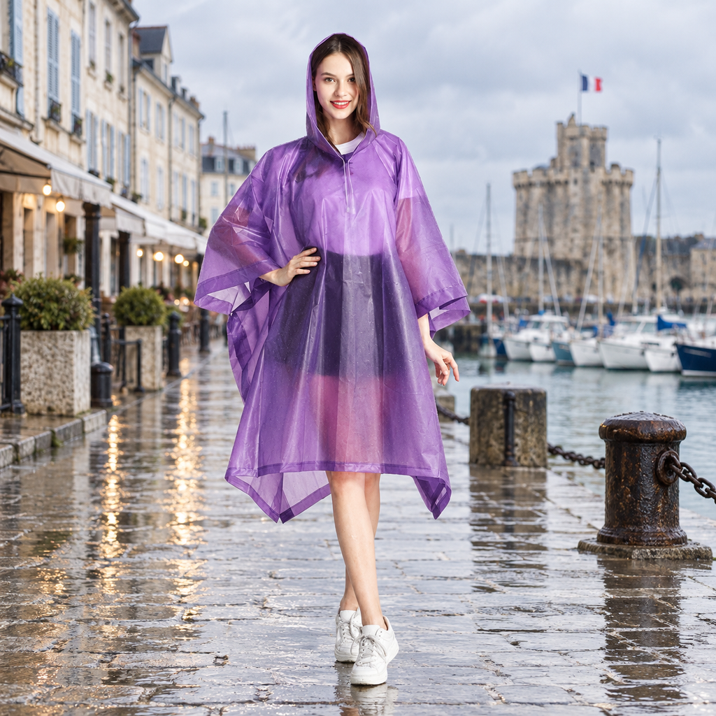 Poncho Imperméable Violet – Violet / Adulte, visuel principal lifestyle