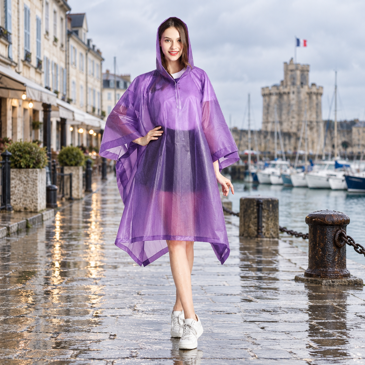 Poncho Imperméable Violet – Violet / Adulte, visuel principal lifestyle