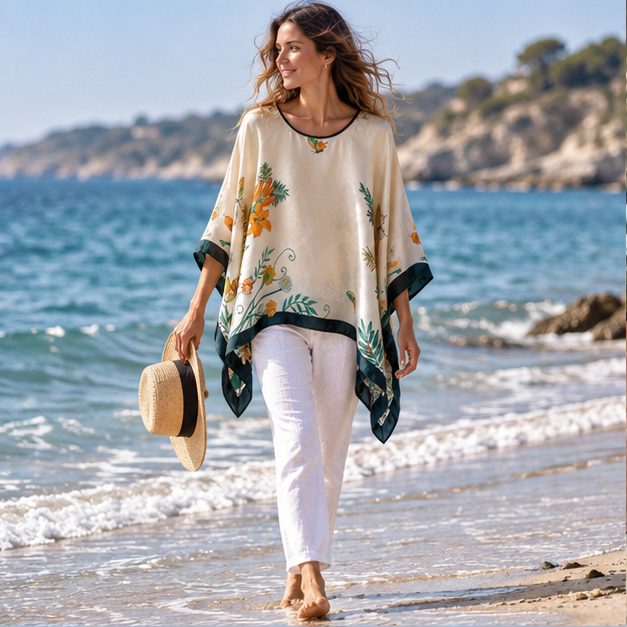 Poncho Léger Femme – Blanc / Unique, en situation sur la côte Atlantique