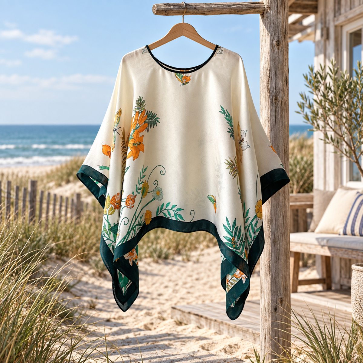 Poncho Léger Femme – Blanc / Unique, visuel principal lifestyle