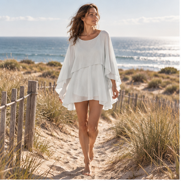 Poncho Léger Femme Été – Gris / Adulte, en situation sur la côte Atlantique