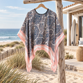 Poncho Léger Femme Motifs Floraux Bleu et Rose – Bleu / Adulte, visuel principal lifestyle